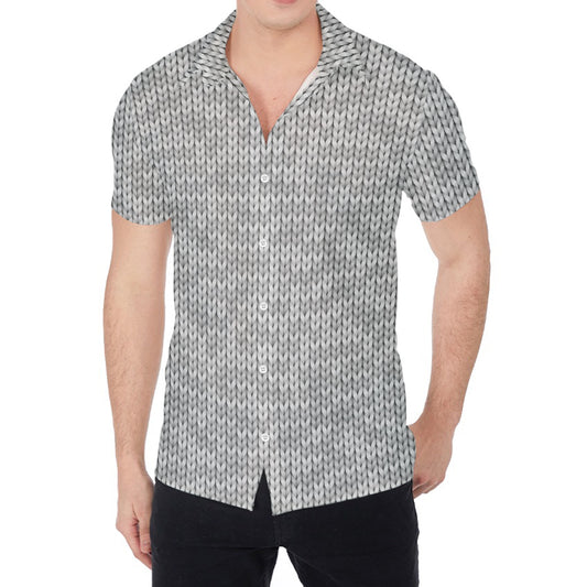 Grey Knitted Pattern Print Men's Shirt