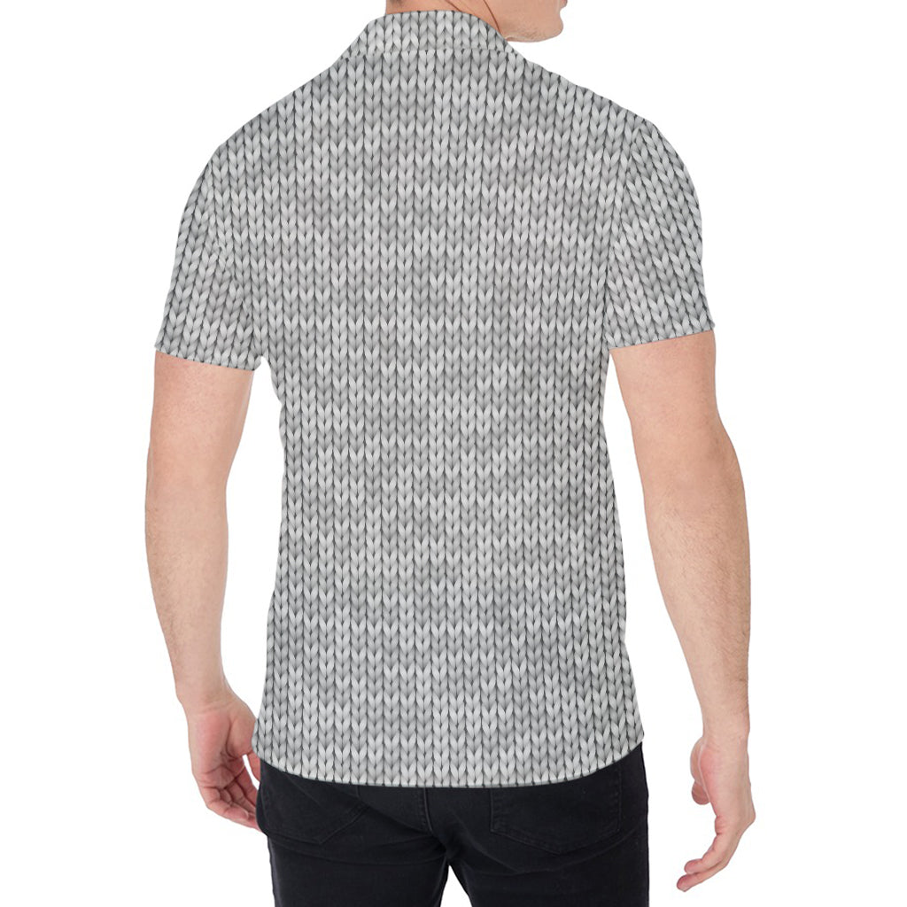 Grey Knitted Pattern Print Men's Shirt