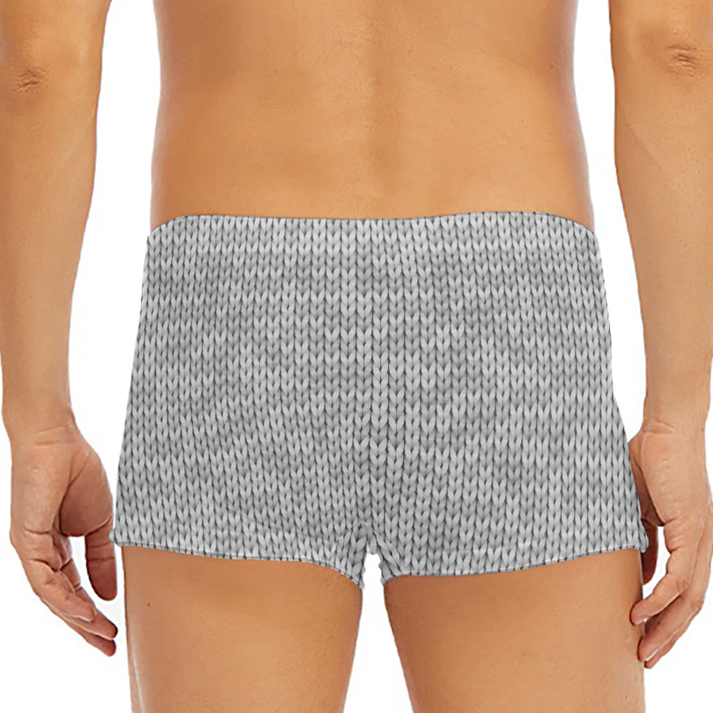 Grey Knitted Pattern Print Men's Short Boxer Briefs