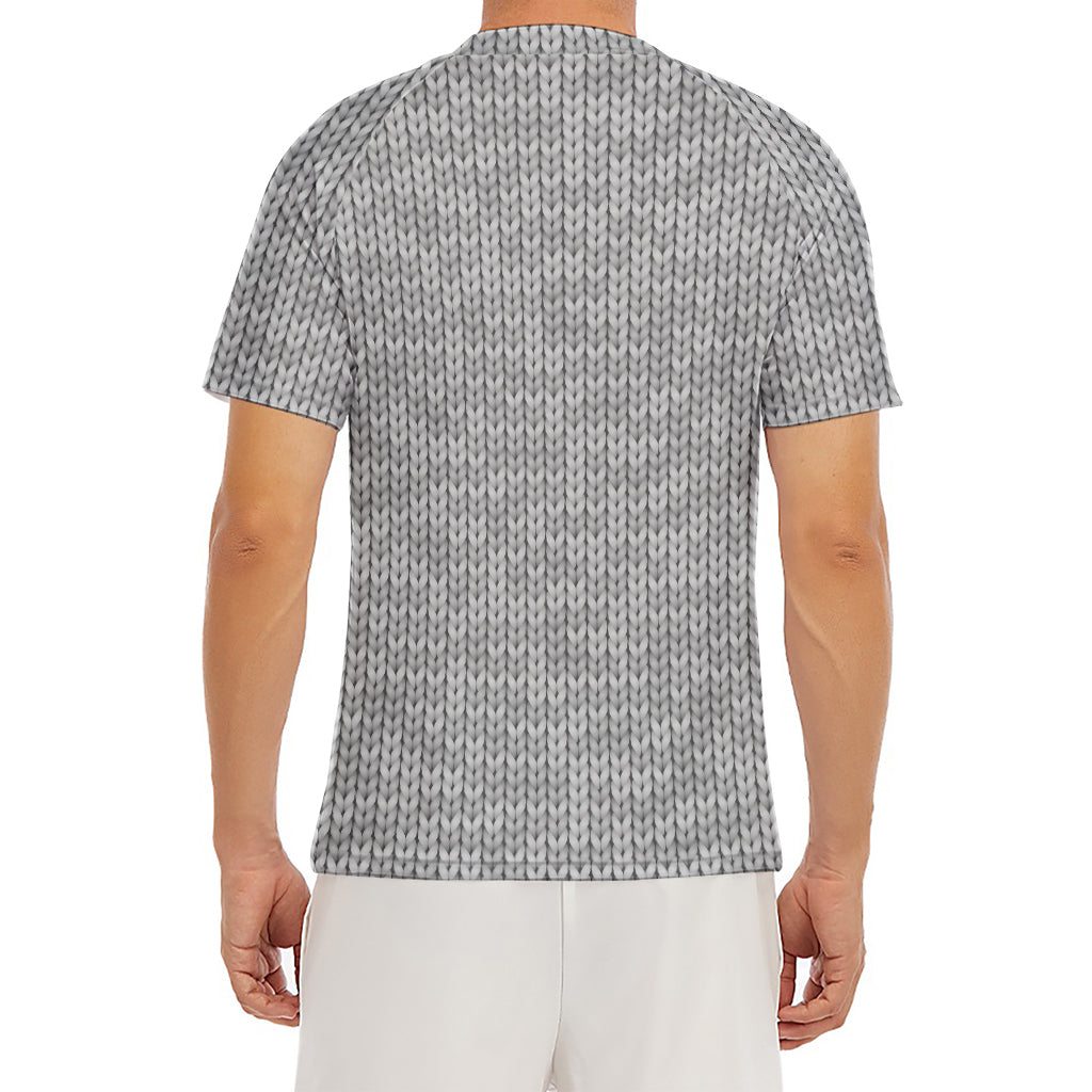 Grey Knitted Pattern Print Men's Short Sleeve Rash Guard