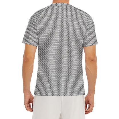 Grey Knitted Pattern Print Men's Short Sleeve Rash Guard