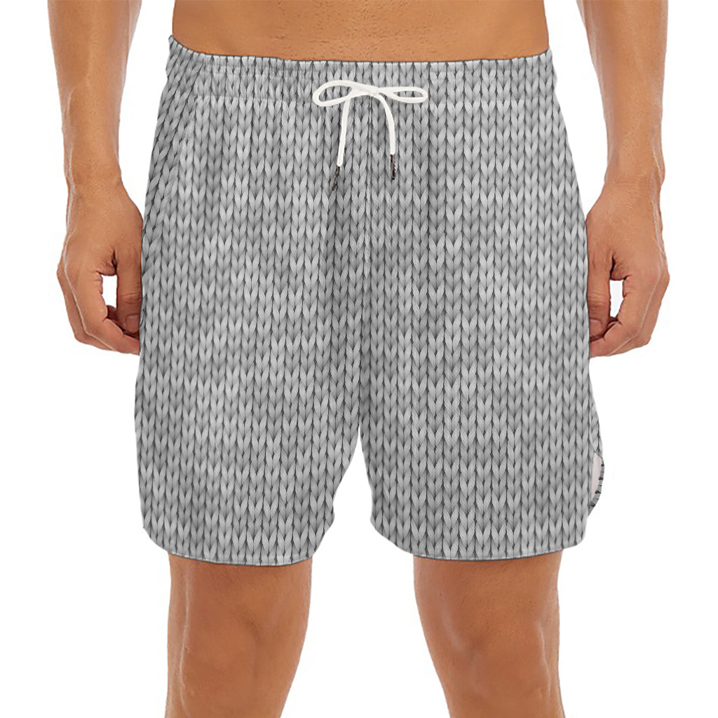 Grey Knitted Pattern Print Men's Split Running Shorts