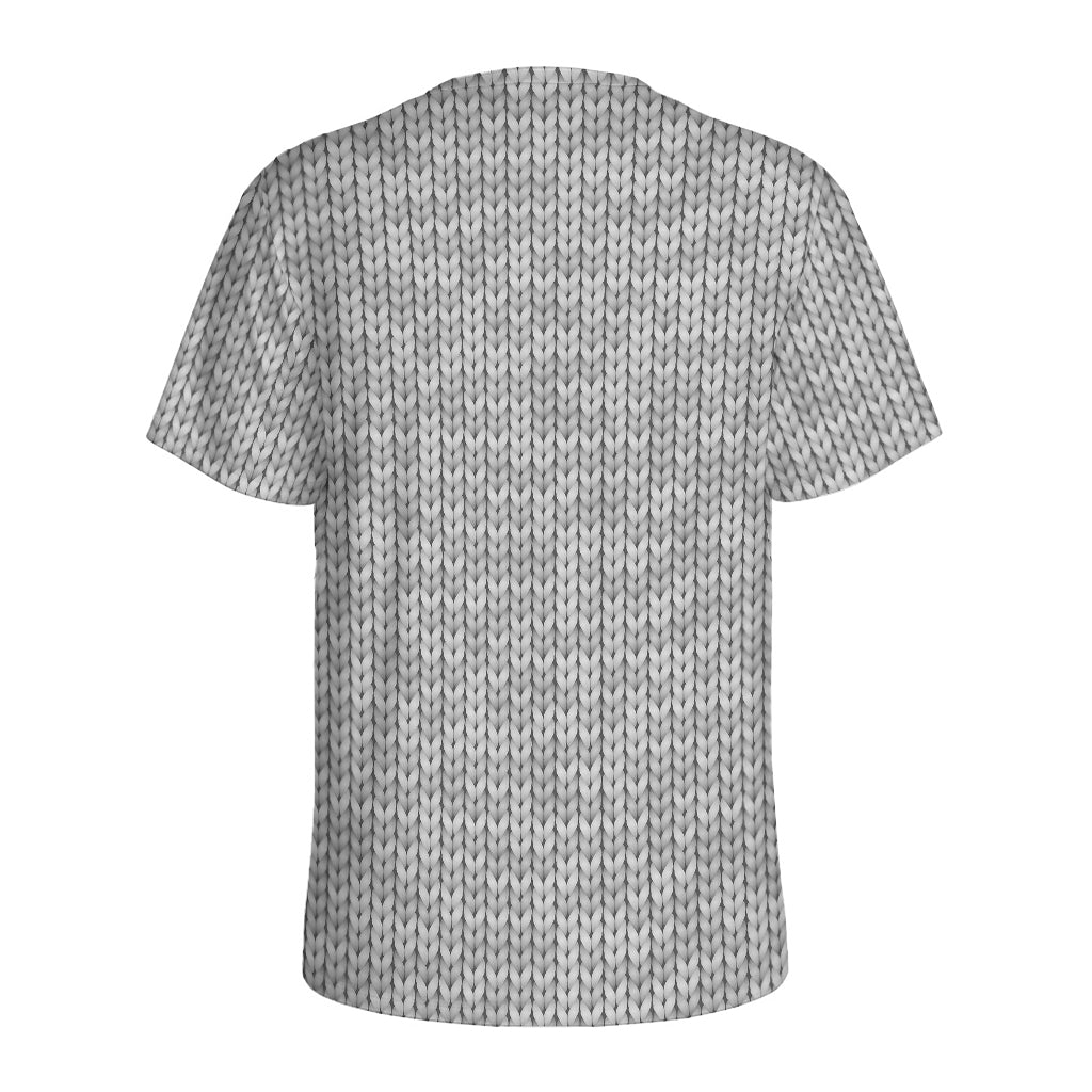 Grey Knitted Pattern Print Men's Sports T-Shirt