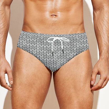 Grey Knitted Pattern Print Men's Swim Briefs
