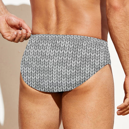 Grey Knitted Pattern Print Men's Swim Briefs