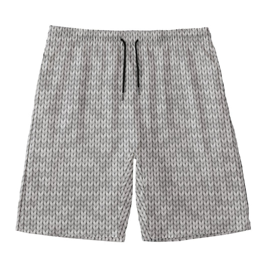 Grey Knitted Pattern Print Men's Swim Trunks
