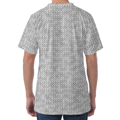 Grey Knitted Pattern Print Men's Velvet T-Shirt
