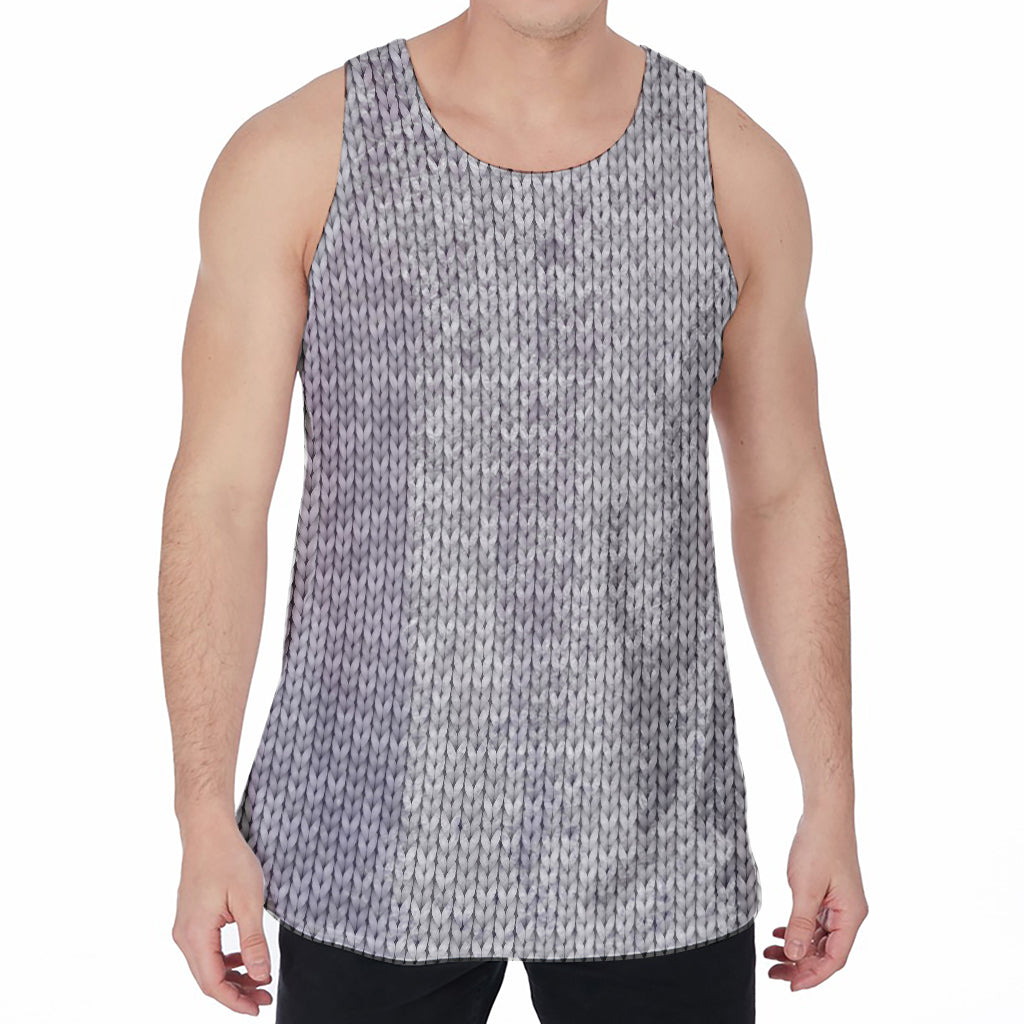 Grey Knitted Pattern Print Men's Velvet Tank Top