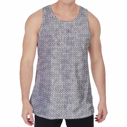 Grey Knitted Pattern Print Men's Velvet Tank Top