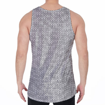 Grey Knitted Pattern Print Men's Velvet Tank Top