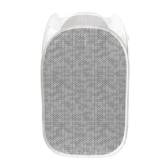 Grey Knitted Pattern Print Mesh Laundry Hamper