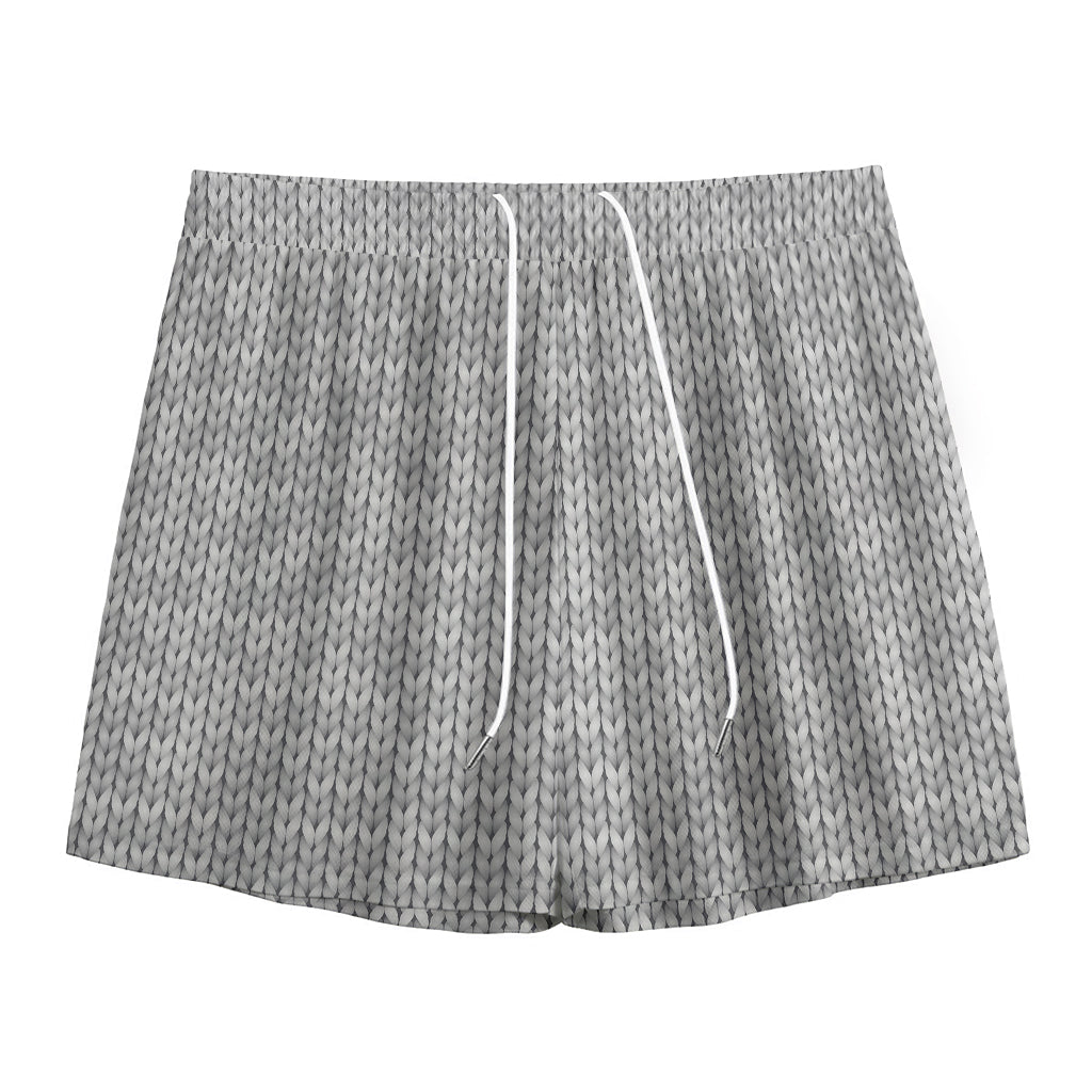 Grey Knitted Pattern Print Mesh Shorts