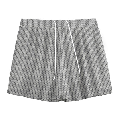 Grey Knitted Pattern Print Mesh Shorts