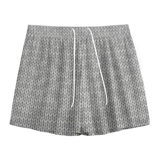 Grey Knitted Pattern Print Mesh Shorts