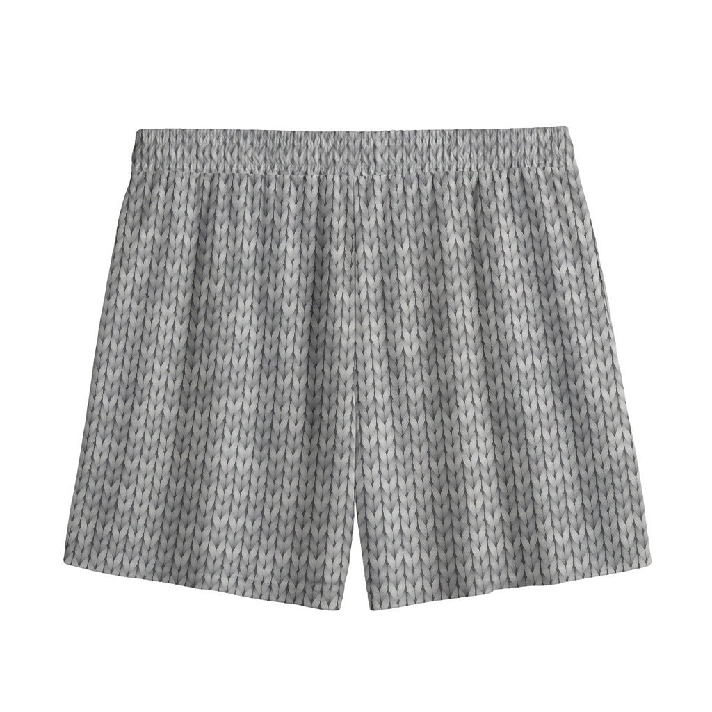 Grey Knitted Pattern Print Mesh Shorts
