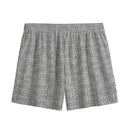 Grey Knitted Pattern Print Mesh Shorts