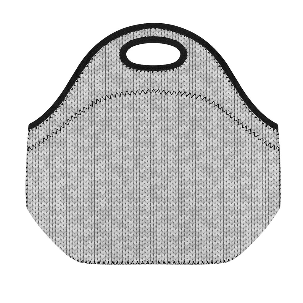 Grey Knitted Pattern Print Neoprene Lunch Bag