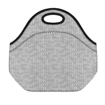 Grey Knitted Pattern Print Neoprene Lunch Bag
