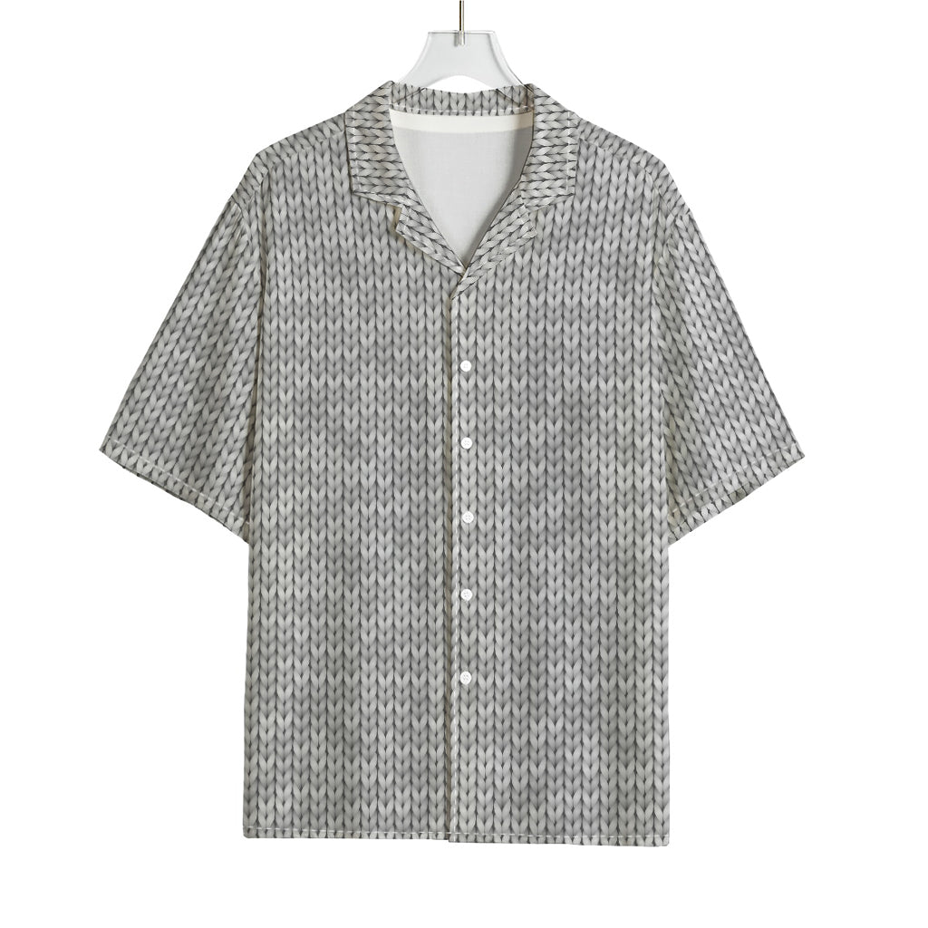Grey Knitted Pattern Print Rayon Hawaiian Shirt