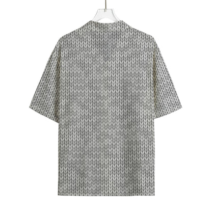 Grey Knitted Pattern Print Rayon Hawaiian Shirt