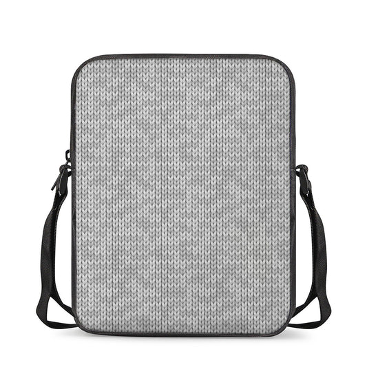 Grey Knitted Pattern Print Rectangular Crossbody Bag