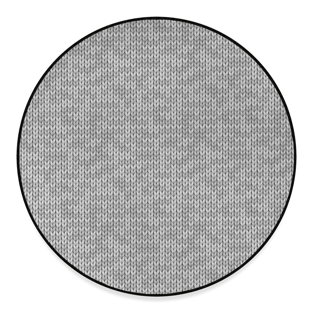 Grey Knitted Pattern Print Round Floor Mat