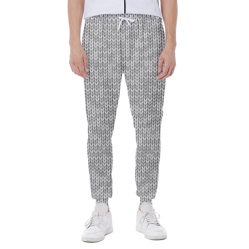 Grey Knitted Pattern Print Scuba Joggers