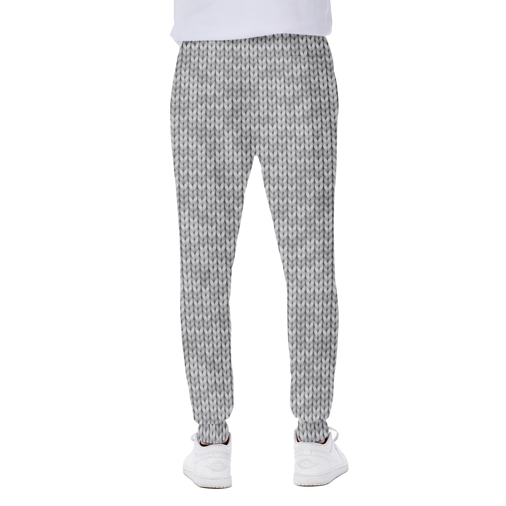 Grey Knitted Pattern Print Scuba Joggers