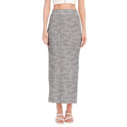 Grey Knitted Pattern Print Side Slit Maxi Skirt