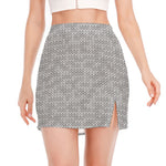 Grey Knitted Pattern Print Side Slit Mini Skirt