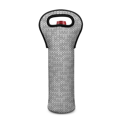 Grey Knitted Pattern Print Single Neoprene Wine Tote