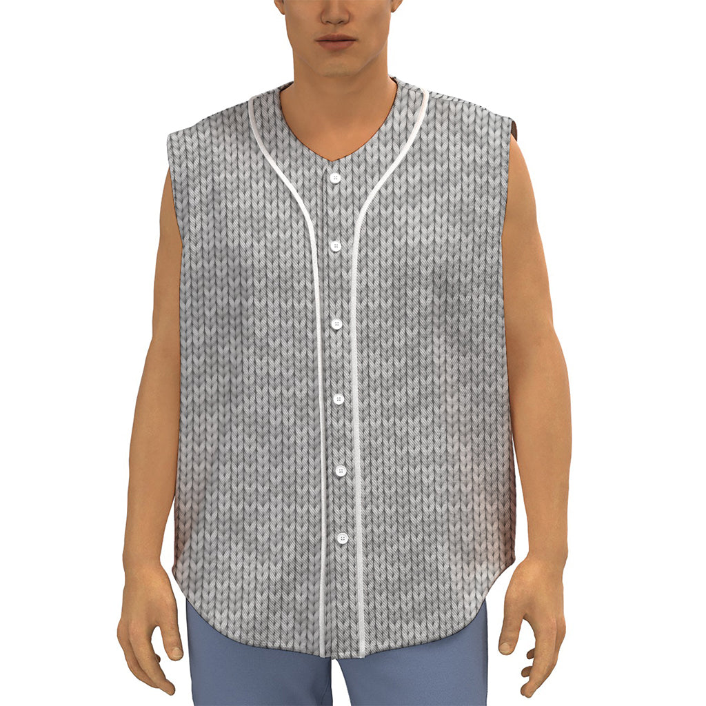 Grey Knitted Pattern Print Sleeveless Baseball Jersey