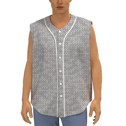 Grey Knitted Pattern Print Sleeveless Baseball Jersey