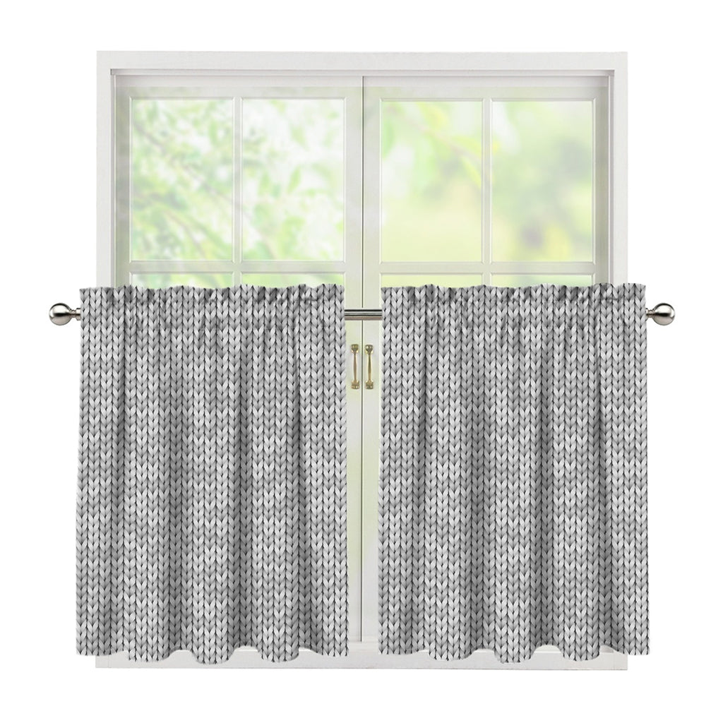 Grey Knitted Pattern Print Tier Curtains