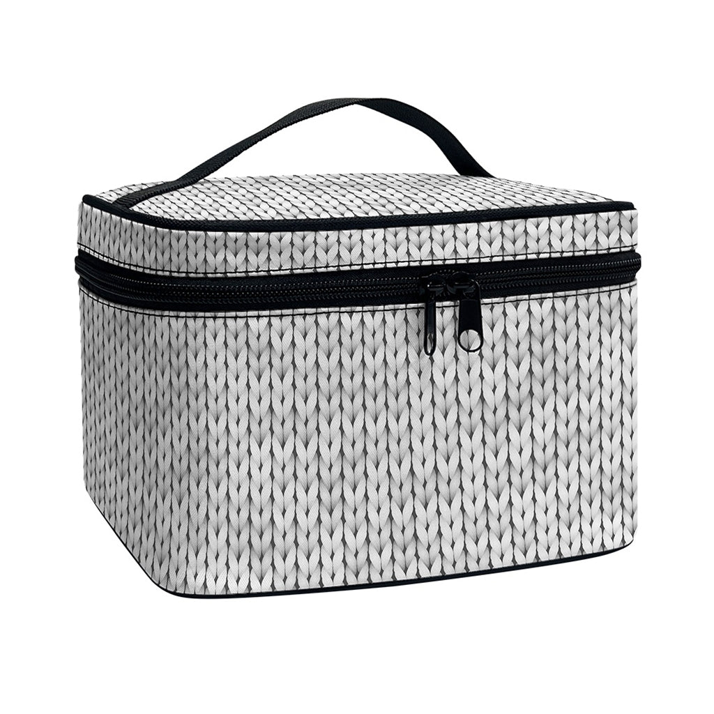 Grey Knitted Pattern Print Travel Makeup Bag