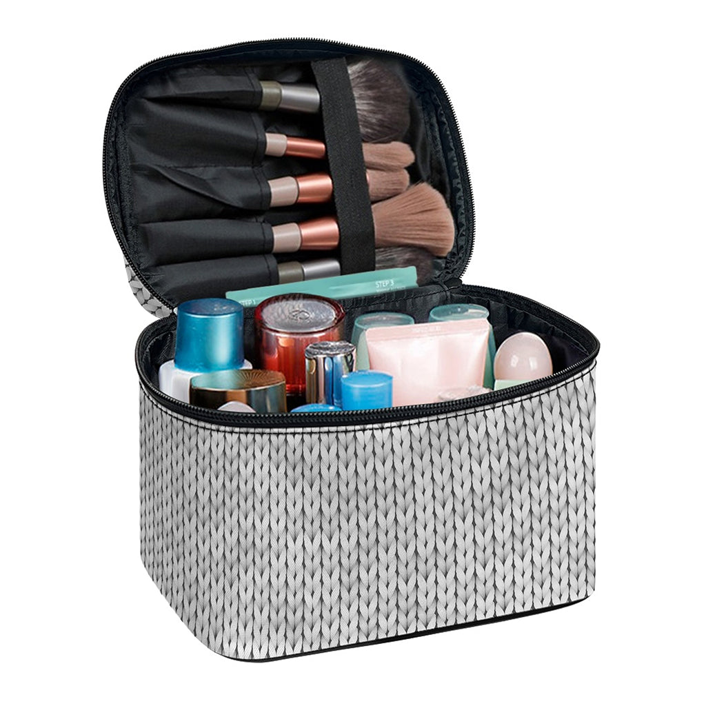Grey Knitted Pattern Print Travel Makeup Bag