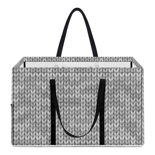 Grey Knitted Pattern Print Utility Tote Bag