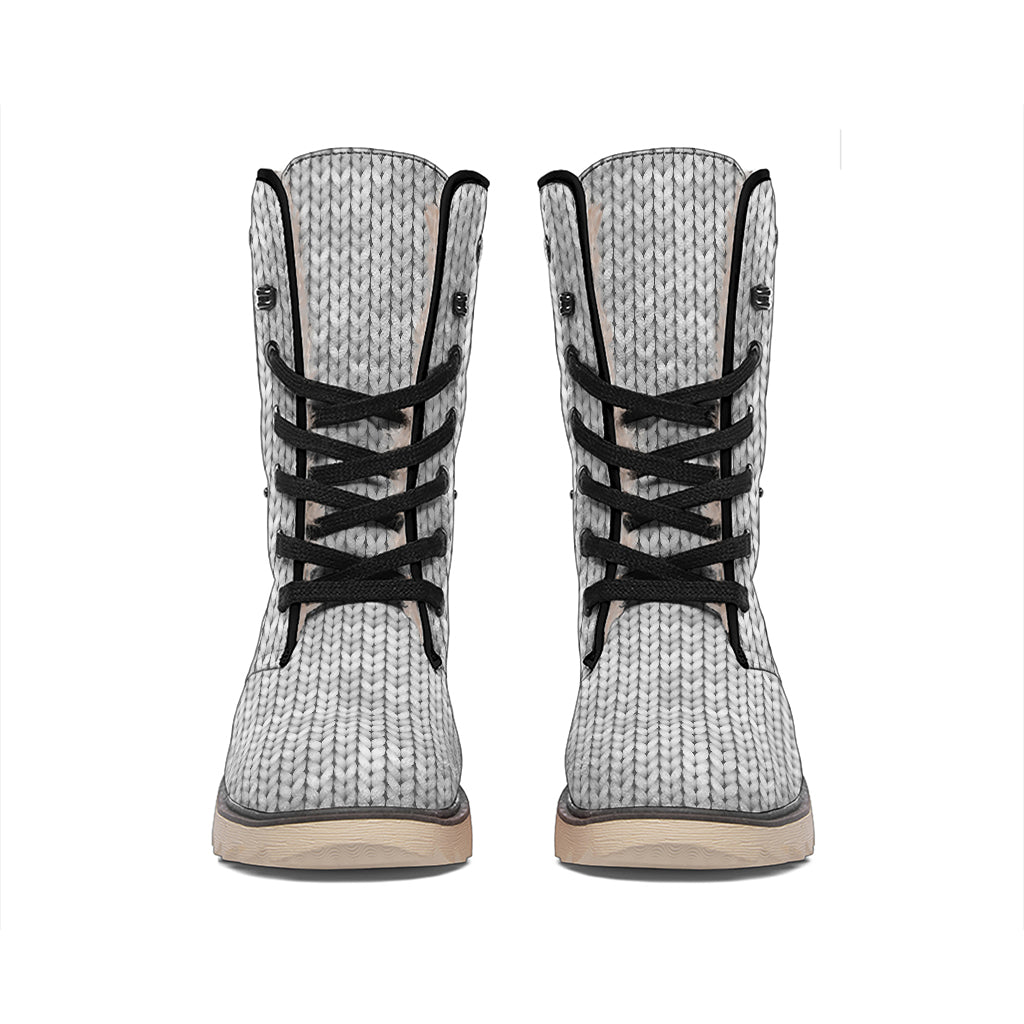 Grey Knitted Pattern Print Winter Boots