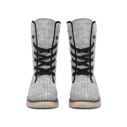 Grey Knitted Pattern Print Winter Boots