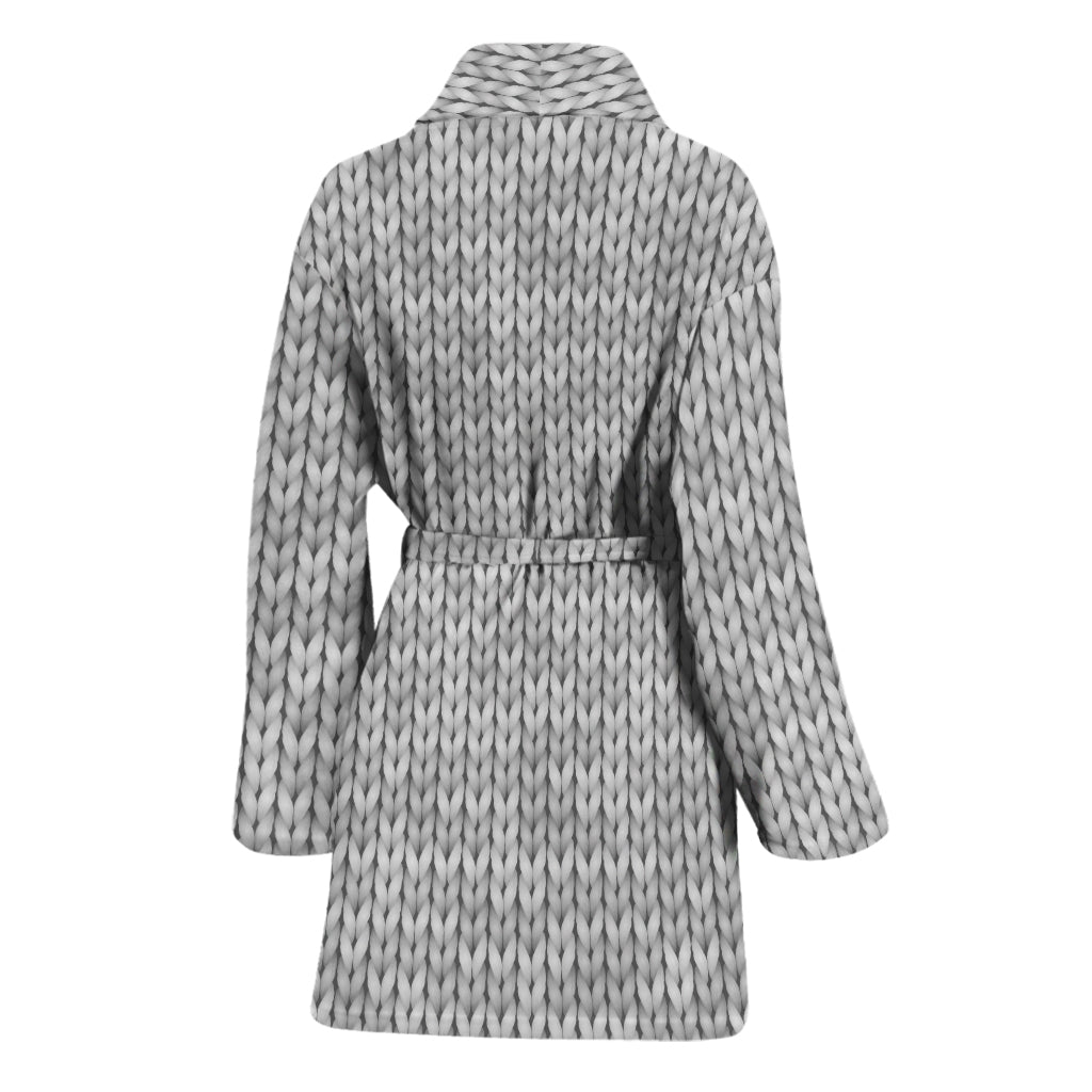 Grey Knitted Pattern Print Women's Bathrobe