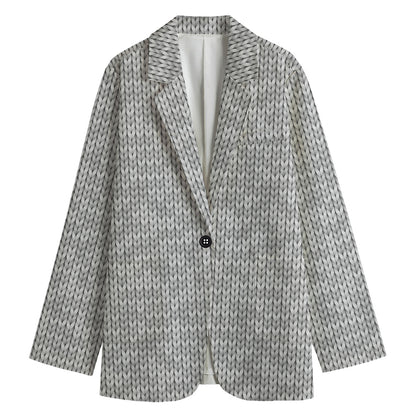 Grey Knitted Pattern Print Women's Blazer