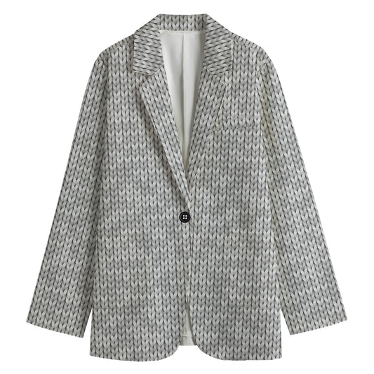 Grey Knitted Pattern Print Women's Blazer