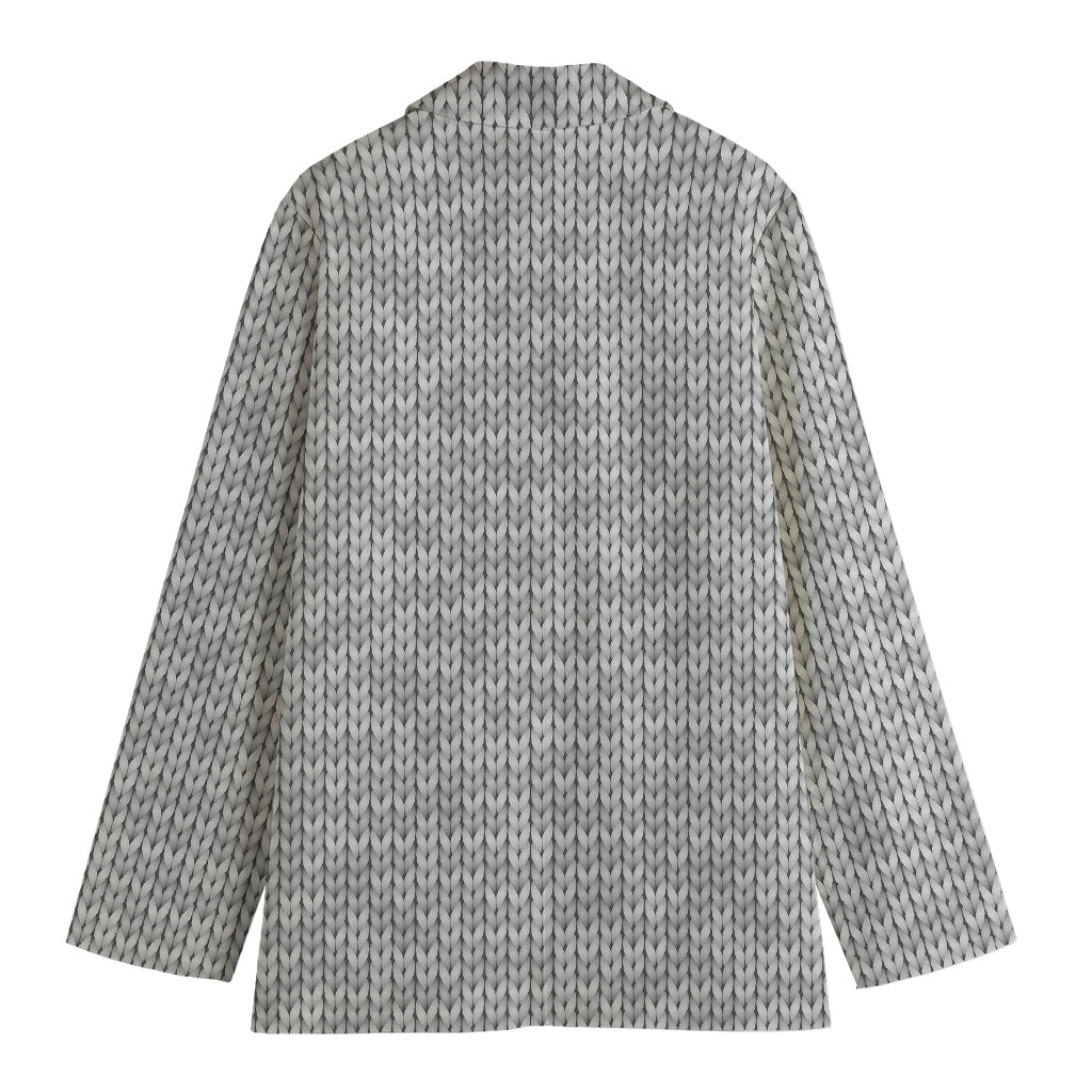 Grey Knitted Pattern Print Women's Blazer