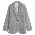 Grey Knitted Pattern Print Women's Cotton Blazer