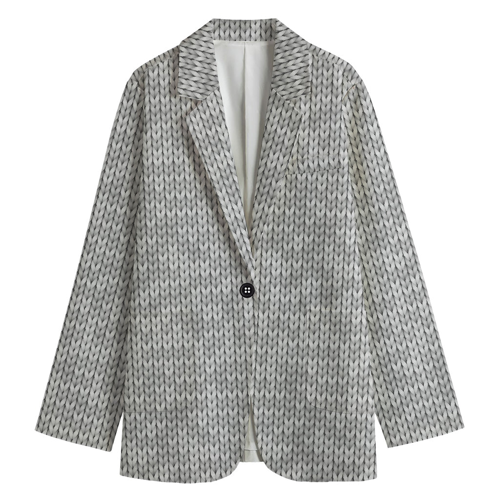 Grey Knitted Pattern Print Women's Cotton Blazer