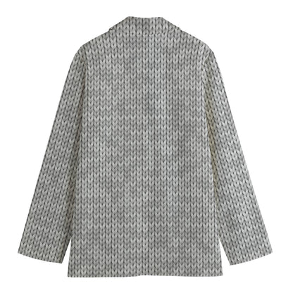 Grey Knitted Pattern Print Women's Cotton Blazer