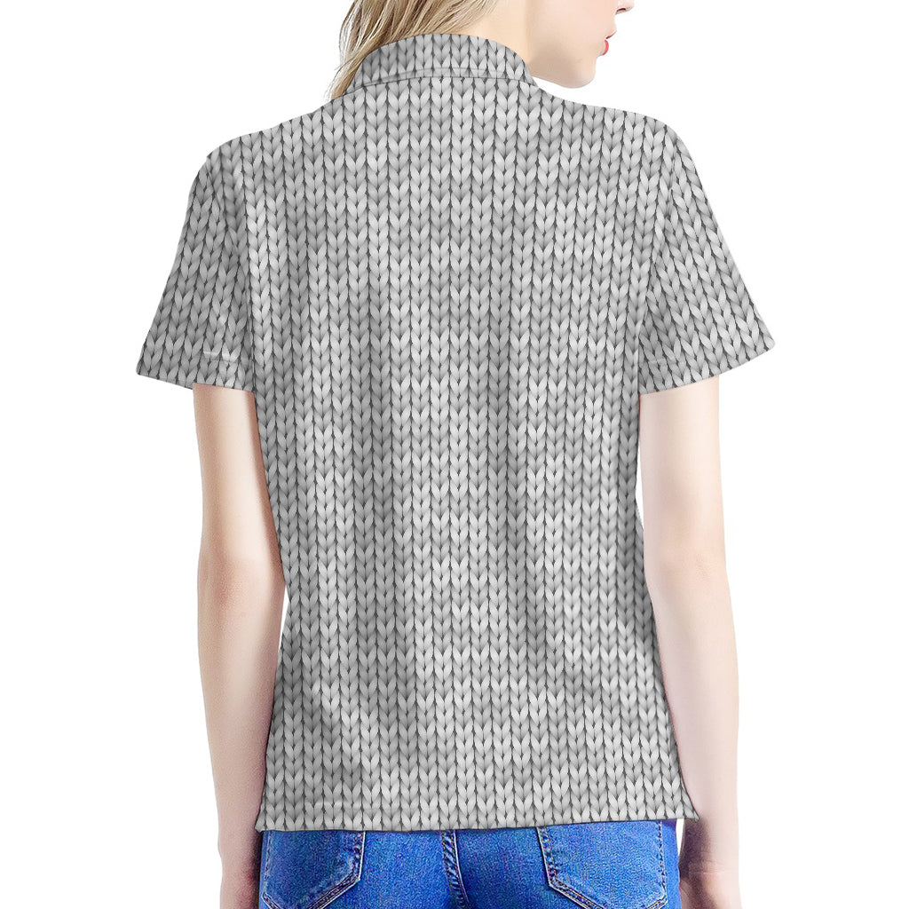 Grey Knitted Pattern Print Women's Polo Shirt