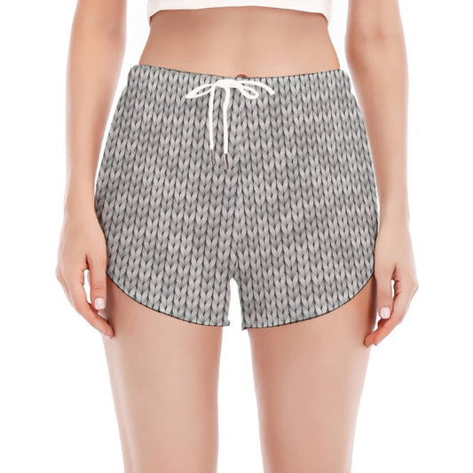 Grey Knitted Pattern Print Women's Split Running Shorts