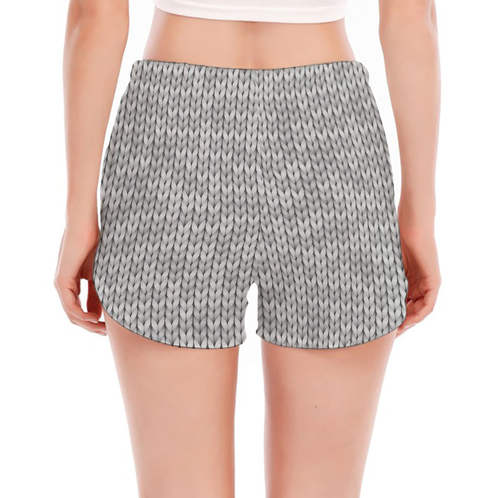 Grey Knitted Pattern Print Women's Split Running Shorts