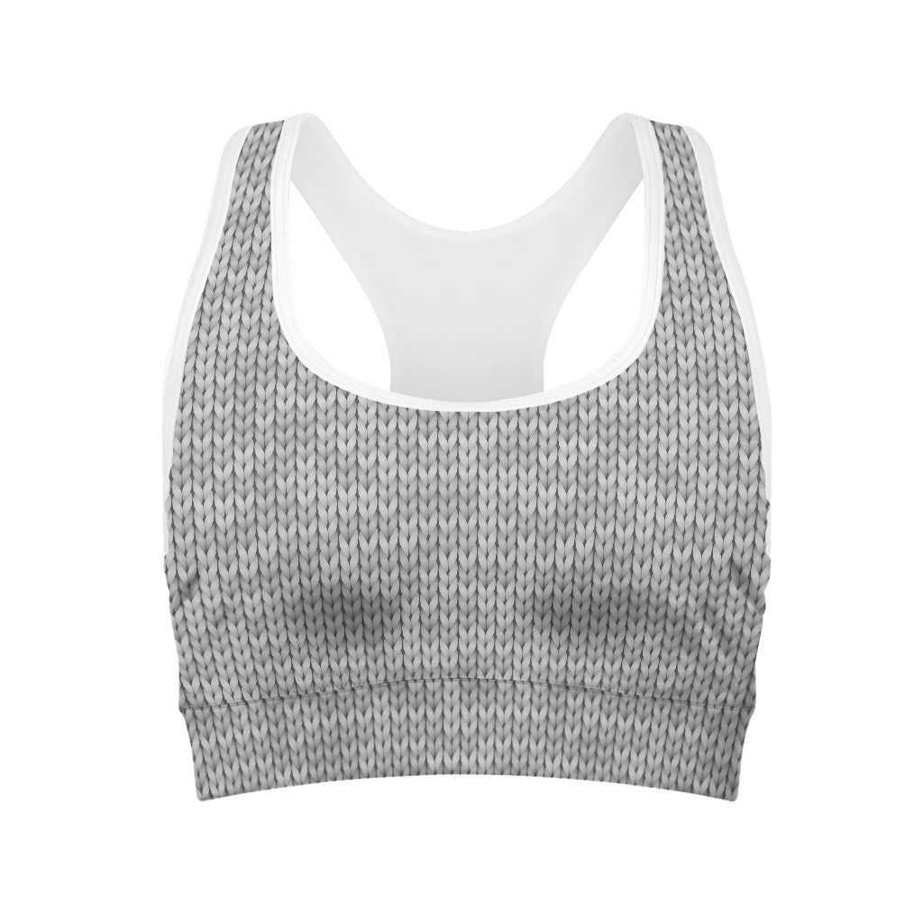 Grey Knitted Pattern Print Women's Sports Bra